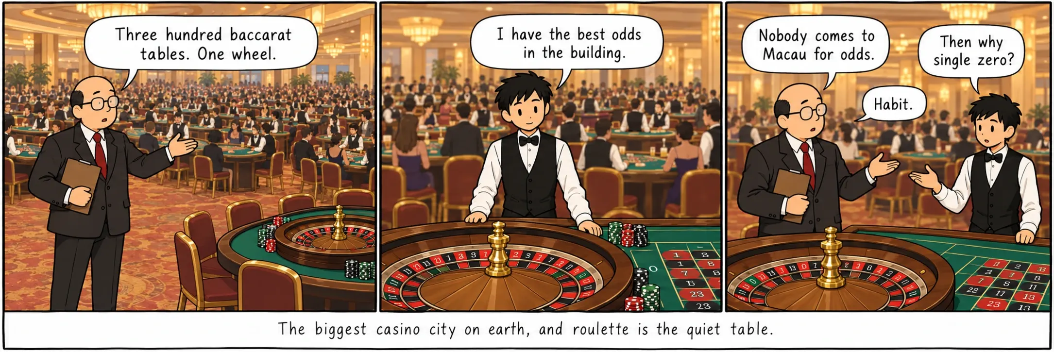 Thành phố sòng bạc lớn nhất trên trái đất, và roulette là bàn yên tĩnh.