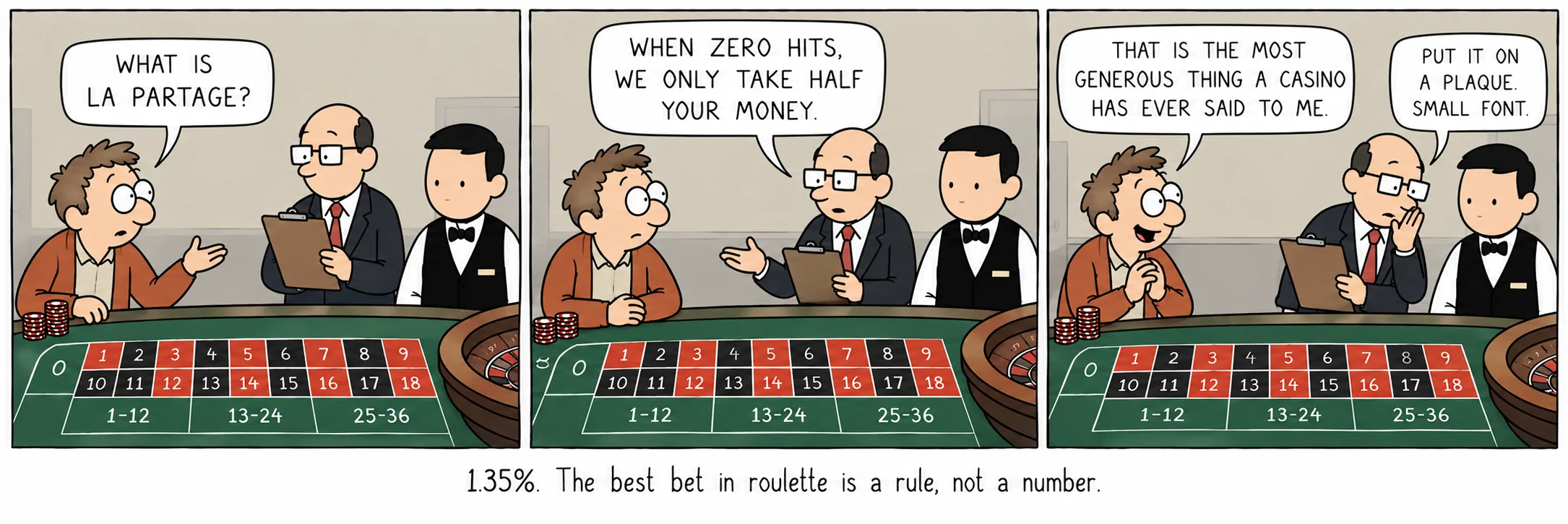 1,35%. Cửa cược tốt nhất trong roulette là một luật, không phải một con số.
